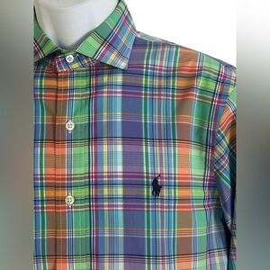 Polo Ralph Lauren Men Shirt Button Cotton Stretch Slim Fit Plaid Pastel EASTER M